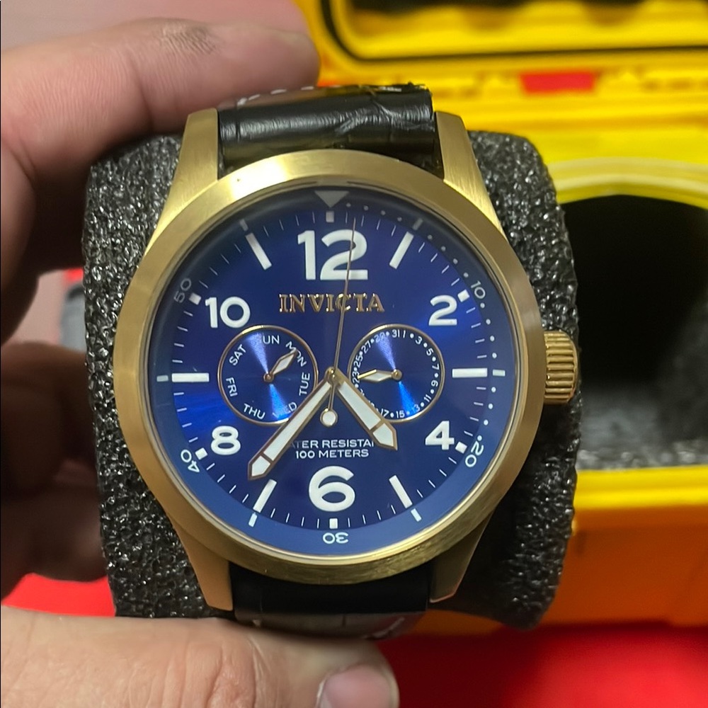 Invicta Gold Case with Blue Dial Watch
